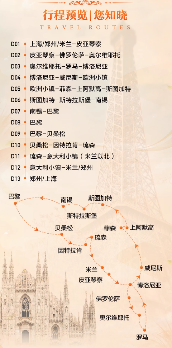 12月-3月不加价！含往返机票+11晚酒店！上海-欧洲法国+瑞士+意大利+德国4国13天跟团游
