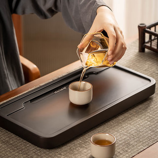 瓷牌茗茶具竹制长方形茶盘现代简约茶托盘家用排水式小型干泡盘 渐变色《沐风》干泡茶盘