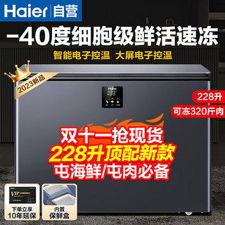 海尔（Haier）冰柜228升冰柜卧式家用小型200L以上冷柜超低温1级省电电子控温80%减霜大容量-40度速冻冷藏冷冻柜