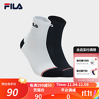 FILA 斐乐 官方男袜中腰袜套装2023冬新款简约运动袜中筒袜两双装 标准白/传奇蓝-99 XS