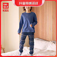 一夜入冬、抖音超值购：UNIQLO 优衣库 儿童装/男童/女童 摇粒绒套装(长袖家居服睡衣) 450995