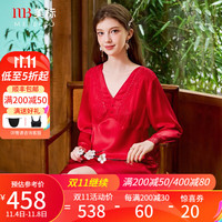 美标 MEIBIAO商场同款19姆米重磅真丝睡裙女春秋红色6A桑蚕丝绸睡衣家居服 朱红 XXL(175/96A)