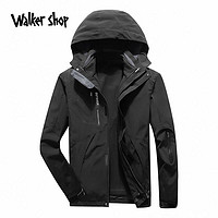 Walker Shop 奥卡索 冲锋衣男女三合一秋冬季两件套可拆卸防风加绒加厚潮牌外套 男款灰黑色 2XL