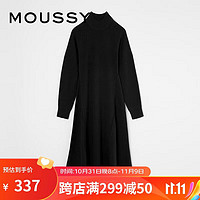 MOUSSY 摩西 新款半高领成熟休闲长袖针织连衣裙010EA270-6690 020黑色 00020/F