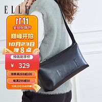 ELLE 她 女包2023新款软牛皮枕头包腋下包单肩斜挎包包23026送女友送老婆 黑色