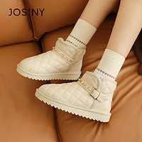 JOSINY 卓诗尼 雪地靴女款2023新款冬季白色棉靴加绒加厚棉鞋女保暖面包鞋