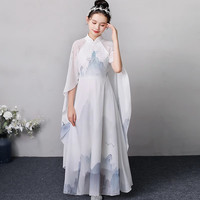 古筝演出服女童汉服儿童古装走秀礼服钢琴比赛中国风旗袍表演服装