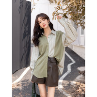 谜秀 假两件条纹拼接衬衫女春秋季韩版设计感小众盐系针织衬衣潮