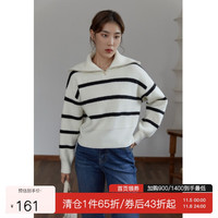 独束大码女装半开领条纹毛针织衫女冬季微胖mm减龄遮肉上衣21DS4412 黑白条纹 L