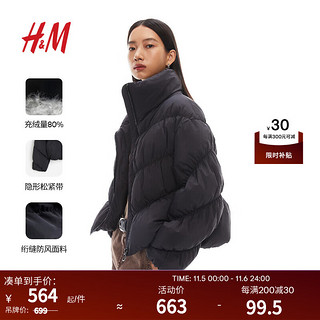 H&M 2023秋季新款女装时尚休闲保暖防风羽绒服1215823 黑