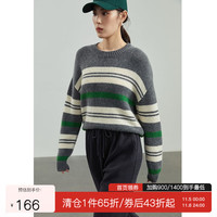 独束大码女装复古慵懒休闲毛衣女冬季微胖mm显瘦藏肉撞色条纹上衣22DS4586 灰绿条纹 XL