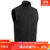 迪卡侬 抓绒马甲男秋保暖摇粒绒背心开衫抓绒衣QUMH黑色L 1406395