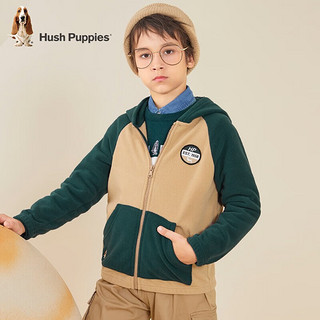 暇步士（Hush Puppies）童装儿童针织外套男童女童春秋大童舒适拉链开衫摇粒绒外套 丛林绿 110cm