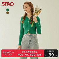 SPAO 女士毛衣秋季新款小翻领拉链高腰短款开衫SPCKB49I03