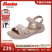 Bata 拔佳 舒适凉鞋夏季商场新款羊皮厚底松糕底一字带凉鞋AHT02BL2