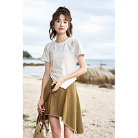 短袖T恤女季韩版设计感不规则抽绳开叉上衣
