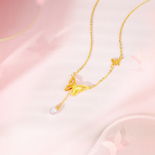 周六福（ZLF）黄金珍珠项链女优雅时尚镂空淡水珍珠蝴蝶足金套链送女生 40+5cm尾链 - 4g
