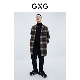 GXG 男装21年冬季商场同款千鸟格系列长款大衣轻商务 黑咖格 175/L