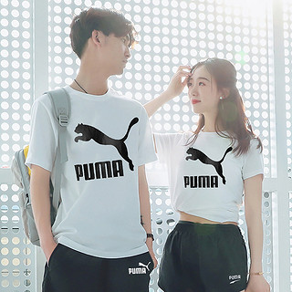 PUMA 彪马 夏季百搭经典大logo清爽透气棉质情侣款男式女式款短袖运动T恤