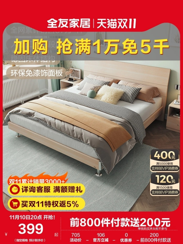 QuanU 全友 106302系列 简约板式床 1.8m