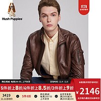 Hush Puppies暇步士男装绵羊皮革立领休闲皮衣夹克外套 褐色 XL