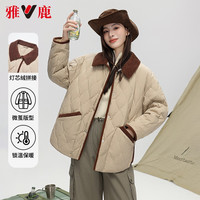 YALU 雅鹿 菱格轻薄羽绒服女士2023短款户外灯芯绒翻领拼接保暖外套