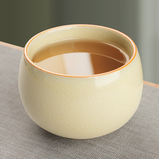 真迹 开片汝窑杯  米黄罗汉杯