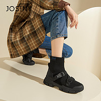 JOSINY 卓诗尼 2023秋冬季新款薄款袜靴女增高厚底针织短靴中筒瘦瘦弹力靴