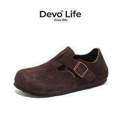 Devo 的沃 LifeDevo软木鞋穆勒休闲鞋时髦男鞋 66008 深棕色反绒皮 38