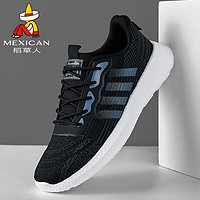 Mexican 稻草人 男鞋休闲鞋子男士透气飞织网布鞋男跑步运动鞋 106D9996 黑色 39