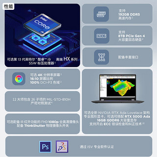 ThinkPad P16 Gen2 2023款 设计师画图高端设计本 16英寸高性能移动图形工作站创作笔记本电脑 I9-13980HX 4K屏 RTX5000独显 128G内存 4TB固态硬盘 升