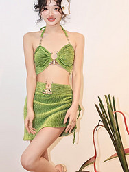 ALLFOND 欧凡迪 时尚性感女士比基尼2023夏季新款小胸聚拢游泳衣泡温泉沙滩泳装 绿色 XL(适合116-130斤)