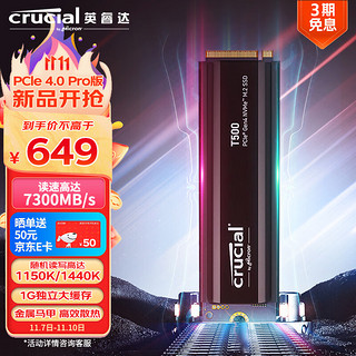 1TB SSD固态硬盘M.2接口(NVMe协议 PCIe4.0*4) 游戏高速 读速7300MB/s Pro系列 T500散热版