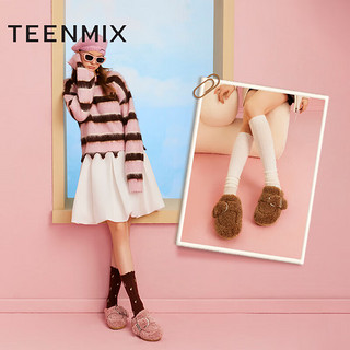 TEENMIX 天美意 时尚毛绒保暖休闲百搭毛毛鞋女棉拖鞋2023冬NXD50DT3 黑色 34