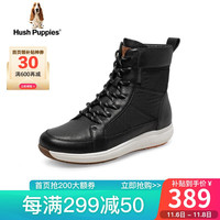 暇步士（Hush Puppies）马丁靴女士加绒高帮休闲外穿短靴U2S03DD1 黑色 37