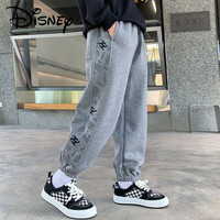 迪士尼(Disney)潮流男童裤子秋装2023中大童宽松休闲卫裤儿童运动长裤男孩 卫裤侧边印花-灰 110
