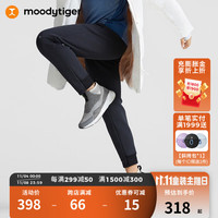 moodytiger 男童运动裤23年冬季抓绒弹力保暖纯色拼接长裤 炭黑色 170cm