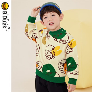 B.Duck【加绒】小黄鸭童装男童卫衣冬装加厚宝宝保暖满印上衣 米色 100cm