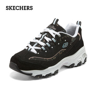 SKECHERS 斯凯奇 女鞋秋冬熊猫鞋复古厚底缓震老爹鞋黑色时尚休闲运动鞋子百搭