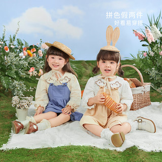 JELLYBABY【假两件甜美裙子】女童连衣裙春秋宝宝裙子 卡其 110cm