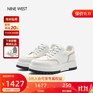 NINE WEST 玖熙 线条拼色小白鞋女厚底舒适休闲鞋 NM303042CK 白浅杏38