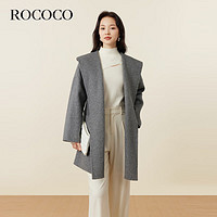 洛可可（ROCOCO）连帽中长款收腰羊毛呢外套女2023法式秋冬双面呢子大衣 灰色 M