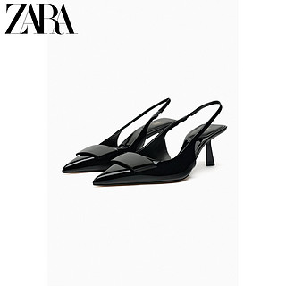 ZARA秋季 女鞋 黑色鞋面镶饰露跟穆勒鞋高跟鞋 2220210 800