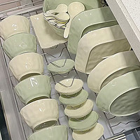 尚行知是 奶油风碗碟套装碗 奶黄奶绿8人食36件