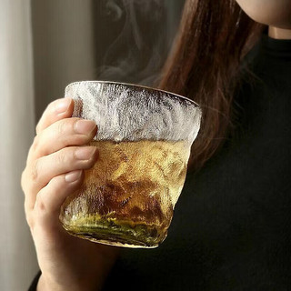 摩范日式冰川纹玻璃杯家用办公室泡茶杯咖啡杯喝水杯饮料杯 冰川矮杯1个260ml