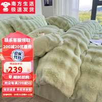 南方生活牛奶绒四件套防静电双面绒床笠款被套冬季兔毛绒床单被罩床上用品 兔毛绒小泡泡-绿 1.5m床单款四件套(被套200*230)