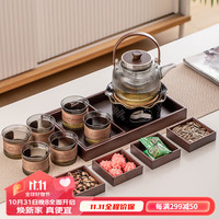 瓷牌茗茶具(cipaiming teaset)玻璃温茶壶家用功夫茶具套装现代轻奢蜡烛台煮茶器整套 灰竖素影壶6灰竖杯黑烛小胡果盘