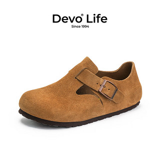 Devo LifeDevo软木鞋穆勒休闲鞋时髦男鞋 66008 黄棕色反绒皮 40