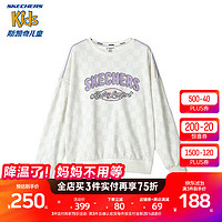 Skechers斯凯奇童装女童休闲套头卫衣2023棋盘纹插肩袖上衣L323G021 L.A.棋盘格灰间白/0381 160cm