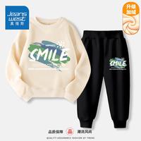 真维斯儿童时尚套装春秋男大童休闲卫裤男童帅气圆领卫衣秋装 【加绒套装dfYkoL】KU24 160
